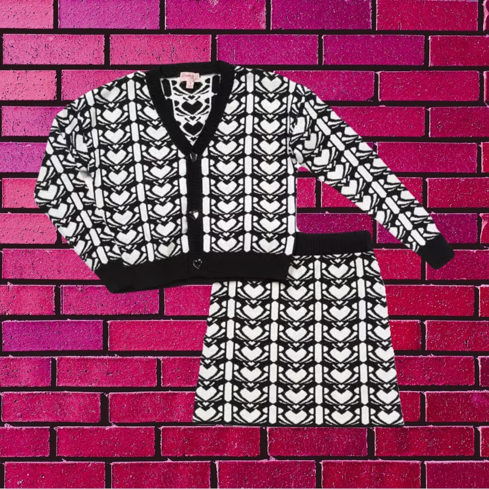 5/$25 - Two-Piece Girl’s Heart Patterned Cardigan Skirt Set